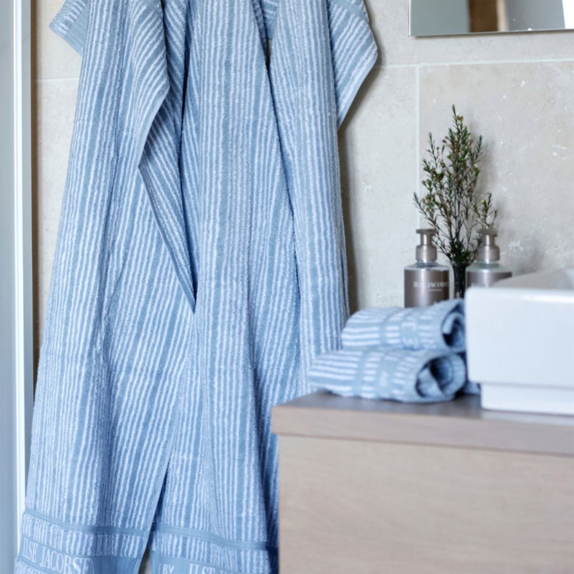 Håndklæde 2 stk 50x100 cm støvet blå striber